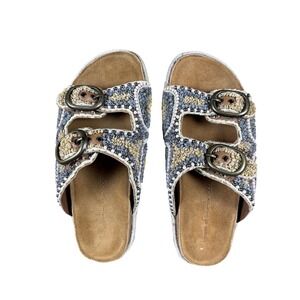 House of Harlow 1960 Women's 7.5 Beaded‎ Slide Buckle Sandals Rope Espadrille